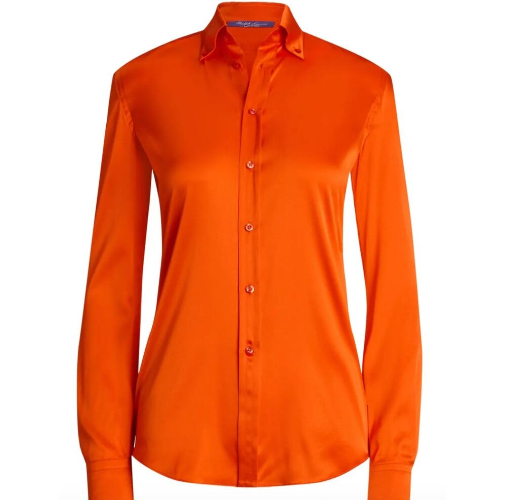 Ralph Lauren Purple Label Orange Shirt Silk Collared Casual Button-Up Size 2